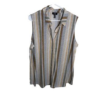 Jones New York Tank Top Women's XL Striped Button Up Collared Sheer Shirt